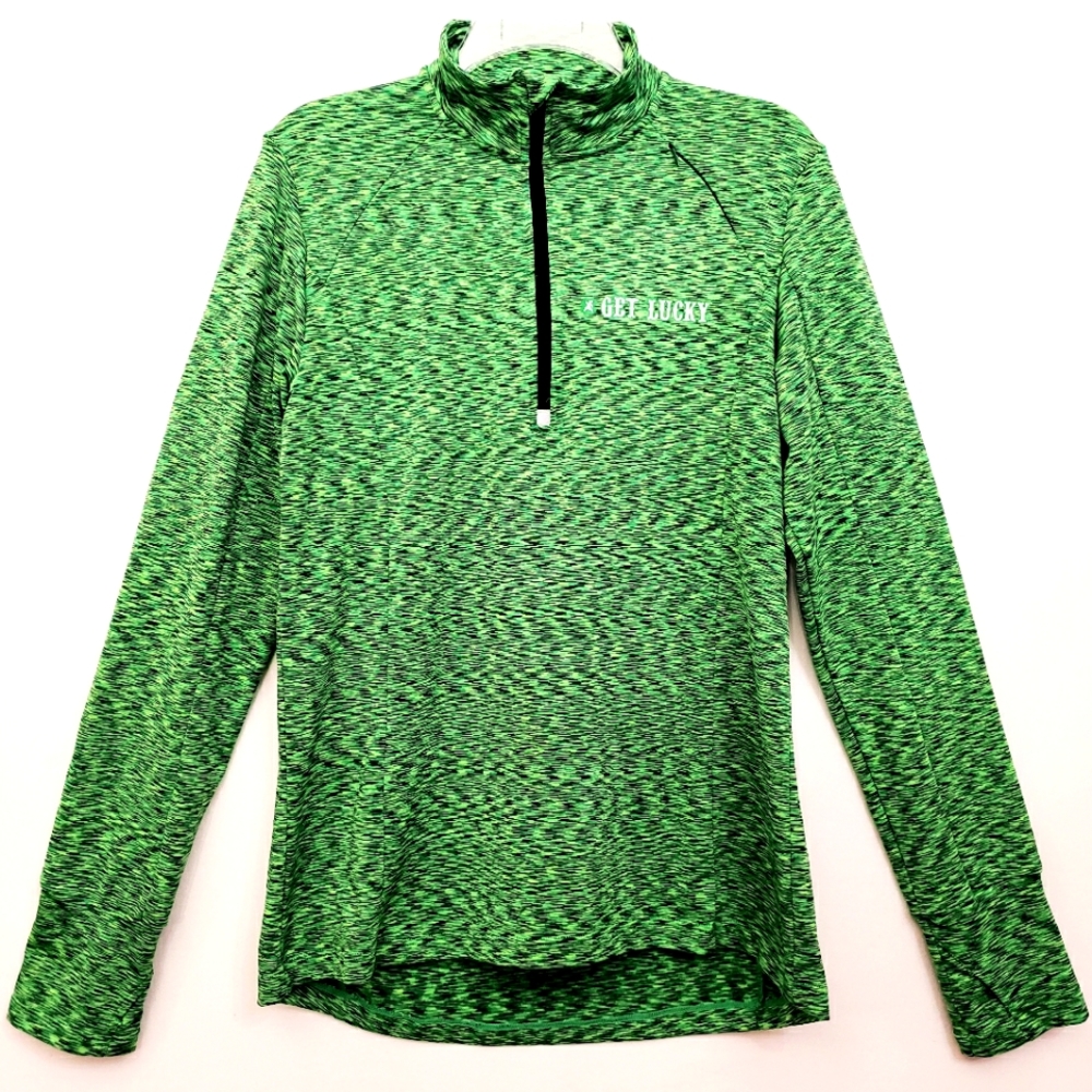 Nwot Get Lucky Green Longsleeve Pullover Shirt 1/2 Zipfront